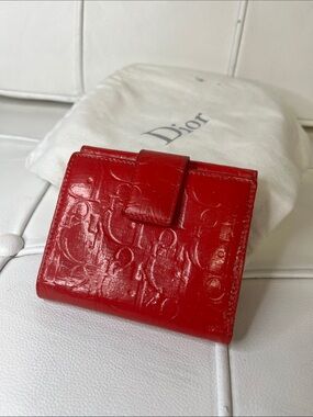 Dior Patent Embossed Red Compact Wallet
